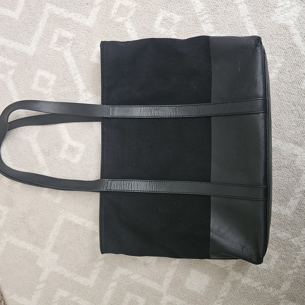 Black Canvas and Leather Tote Bag
